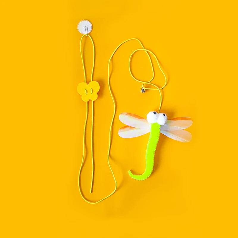 Hanging Cat Teasing Stick Dragonfly Feather Toy with Bell & Elastic Rope