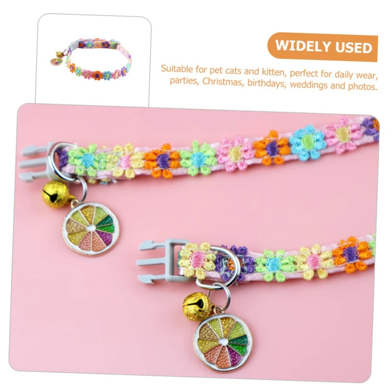 Colorful Pet Collar with Bell Adjustable Cartoon Print for Dogs & Cats