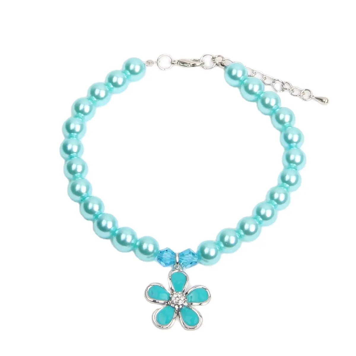 Rhinestone Pet Jewelry with Flower Pearl Dog Necklace Collar
