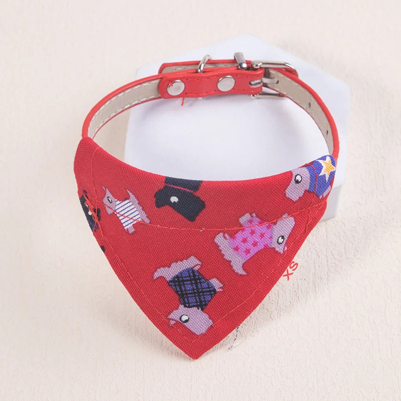 PU Leather Pet Collar Adjustable Scarf Style for Cats & Small Dogs
