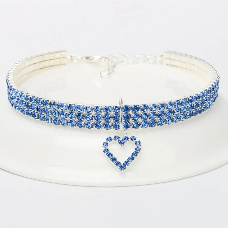 3-Row Elastic Necklace Rhinestone Pet Collar