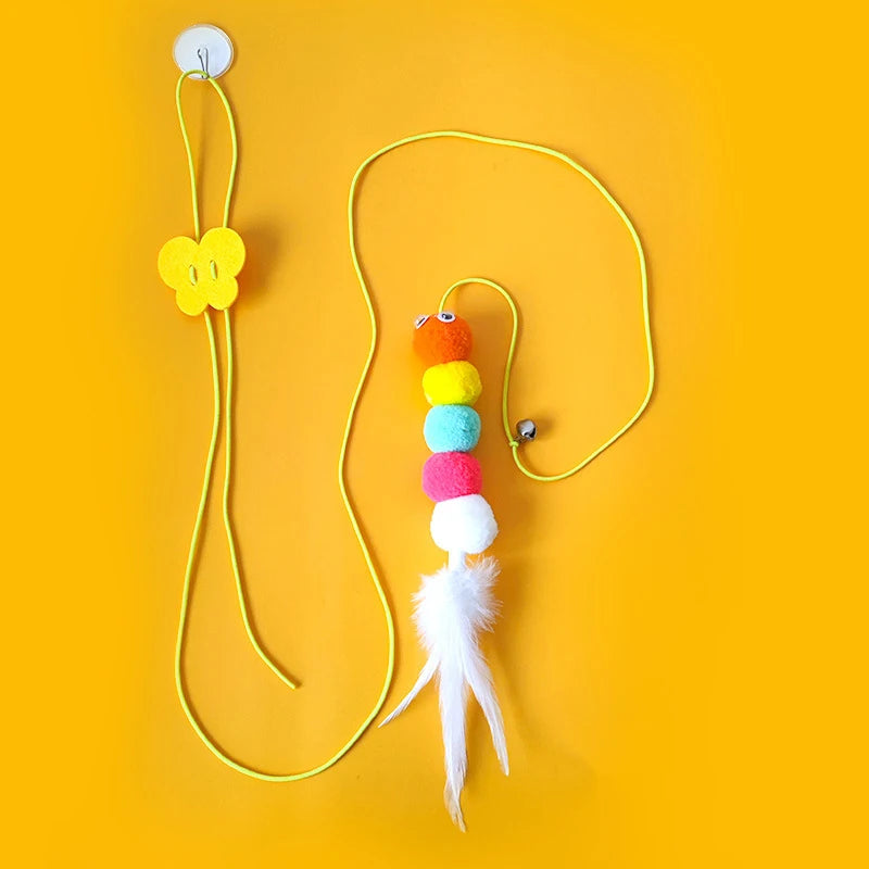 Hanging Cat Teasing Stick Dragonfly Feather Toy with Bell & Elastic Rope