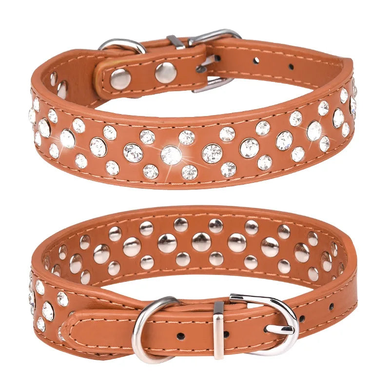 Sparkly Adjustable Rhinestone PU Pet Collar
