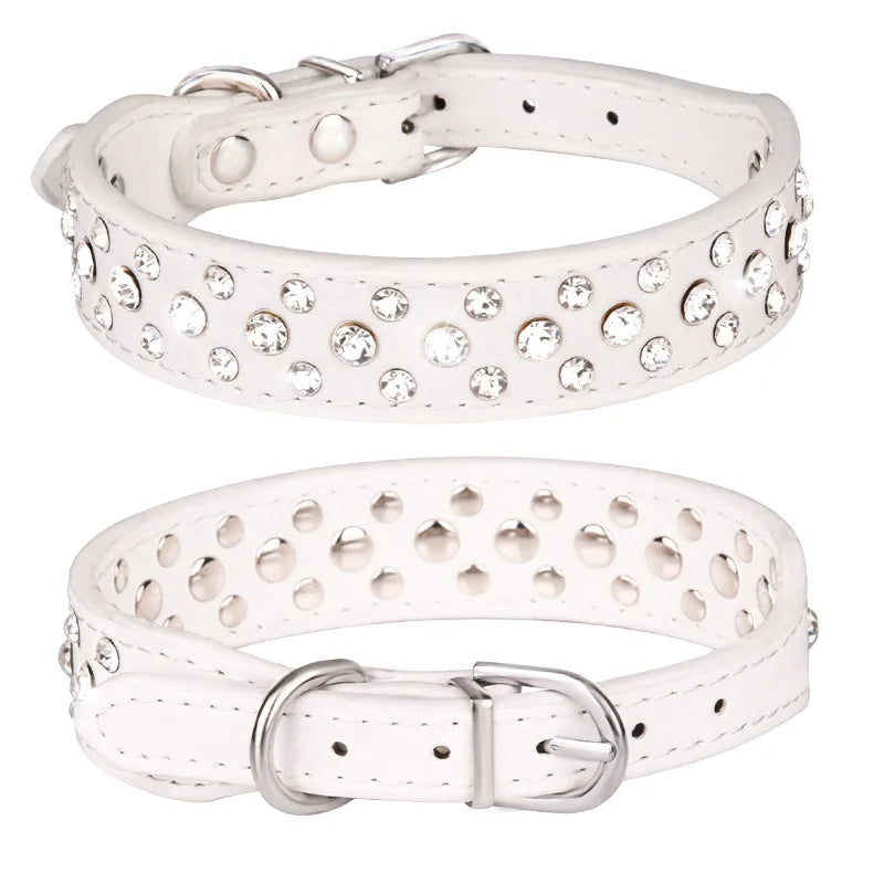 Sparkly Adjustable Rhinestone PU Pet Collar
