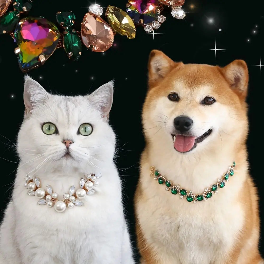 Adjustable Colorful Pearl Princess Rhinestone Cat Collar