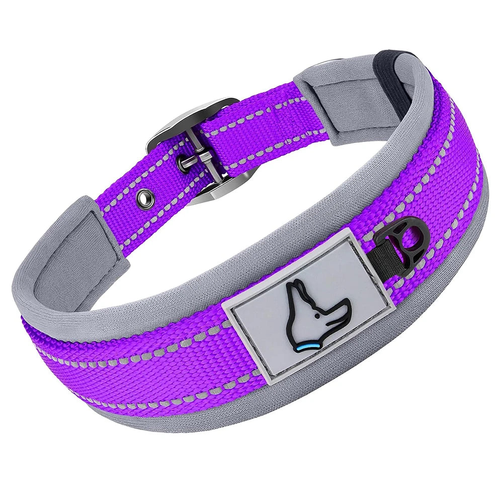 Adjustable Heavy-Duty Nylon Neoprene Padded Reflective Dog Collar