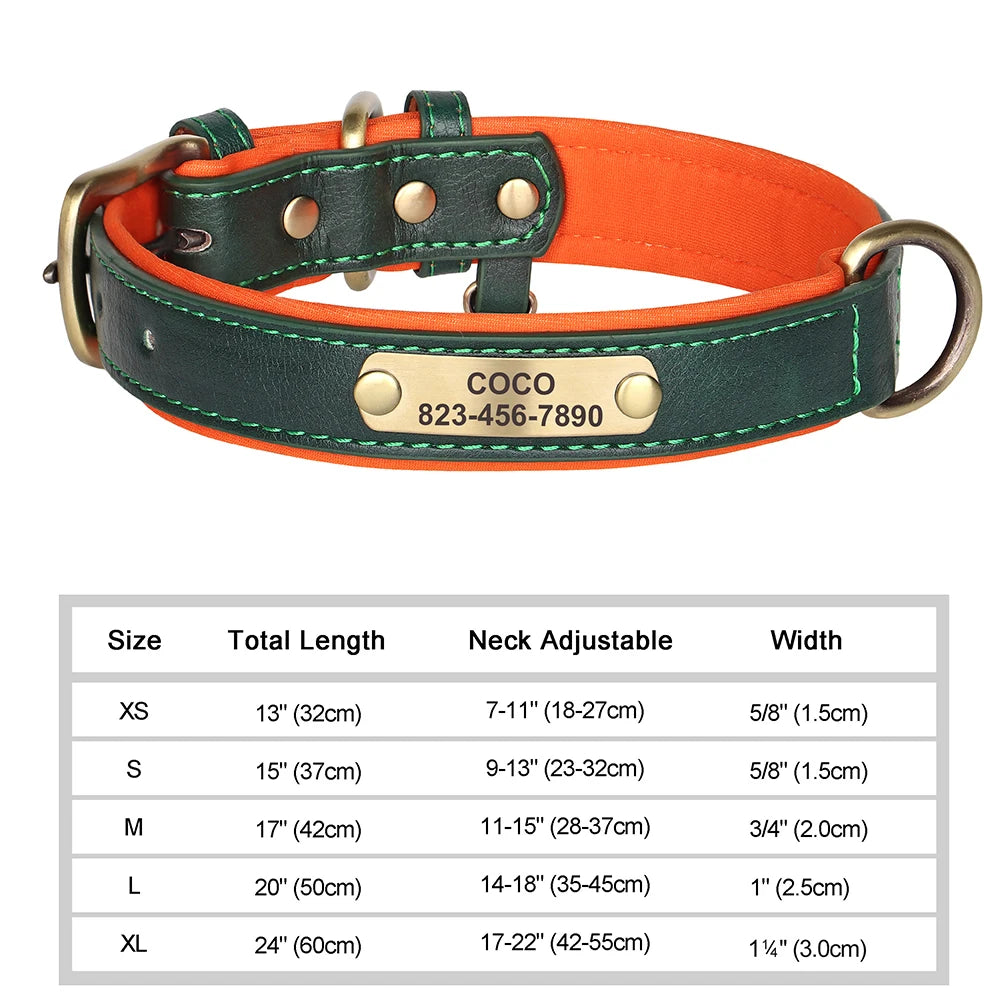 Personalized Custom Engraved PU Leather Dog Collar