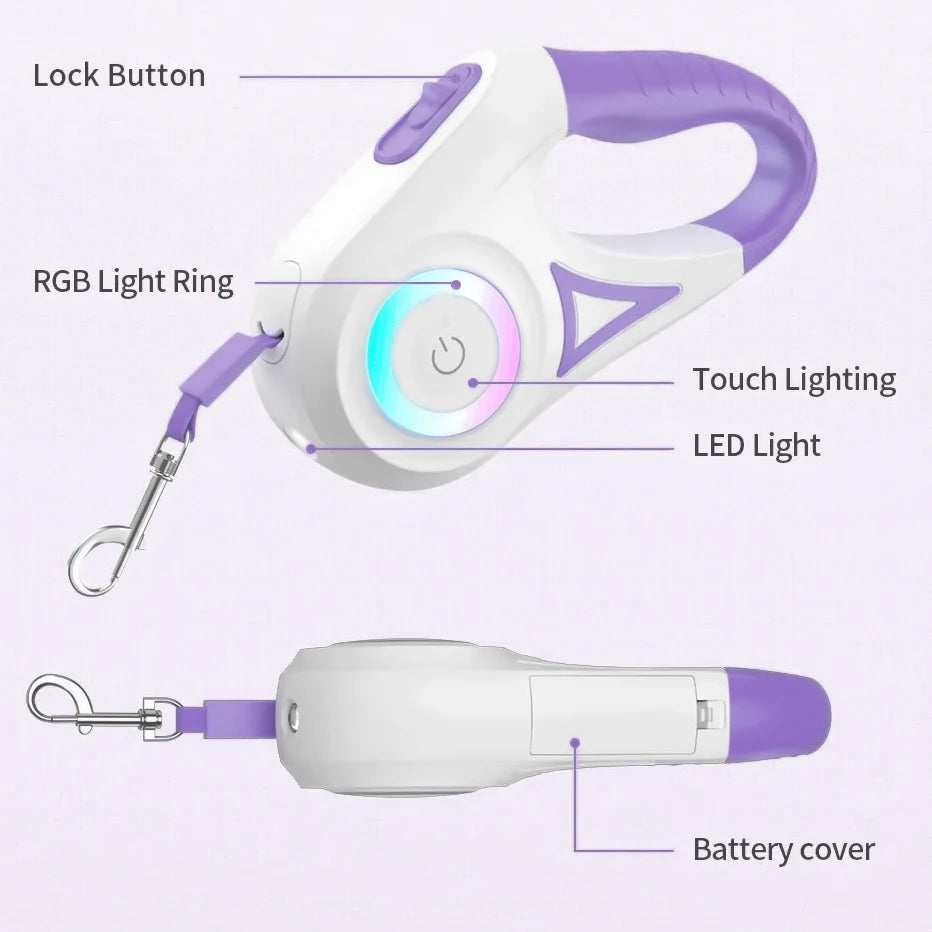 LED Pet Leash 3M/5M Retractable Rope with Night Light for Cats & Dogs