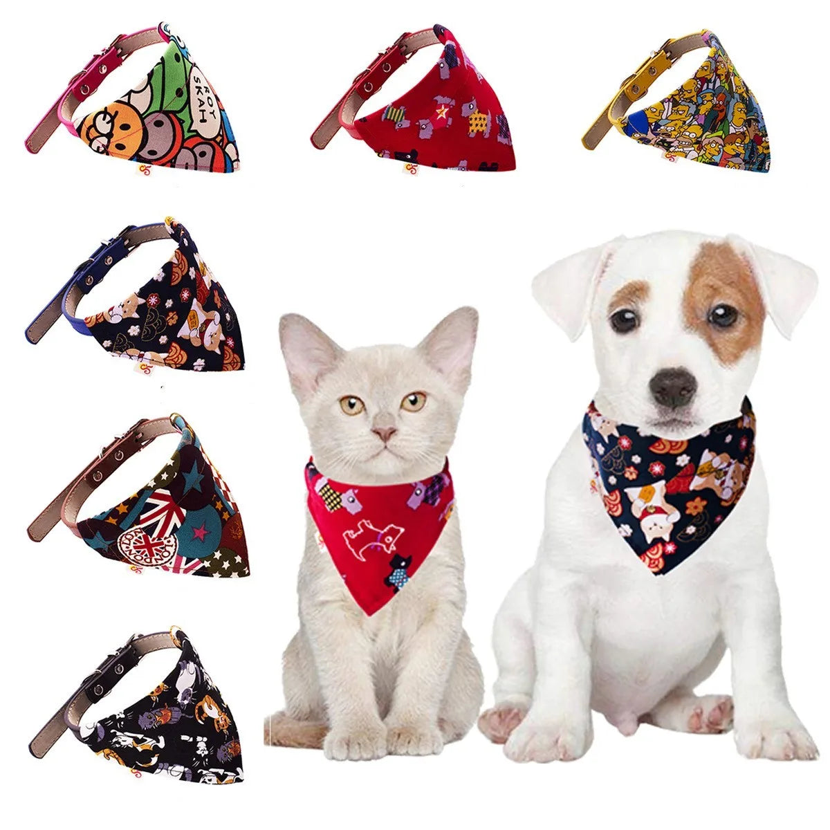 PU Leather Pet Collar Adjustable Scarf Style for Cats & Small Dogs