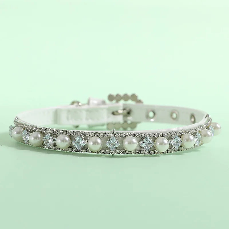Luxury Pearl Pet Necklace Rhinestone Collar for Cats