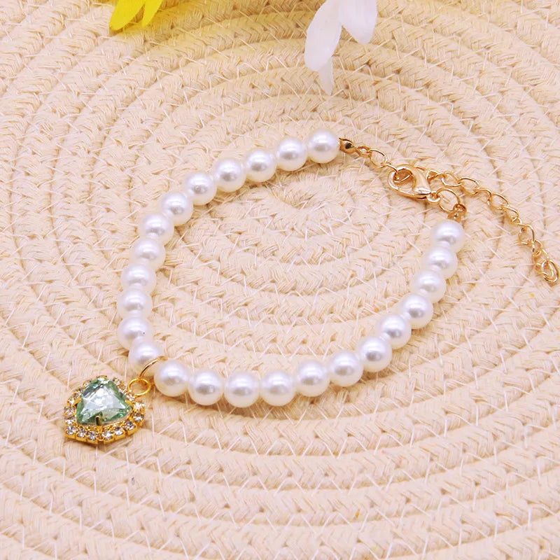 Adjustable Necklace with Gem Pendant Princess Pearl Pet Collar