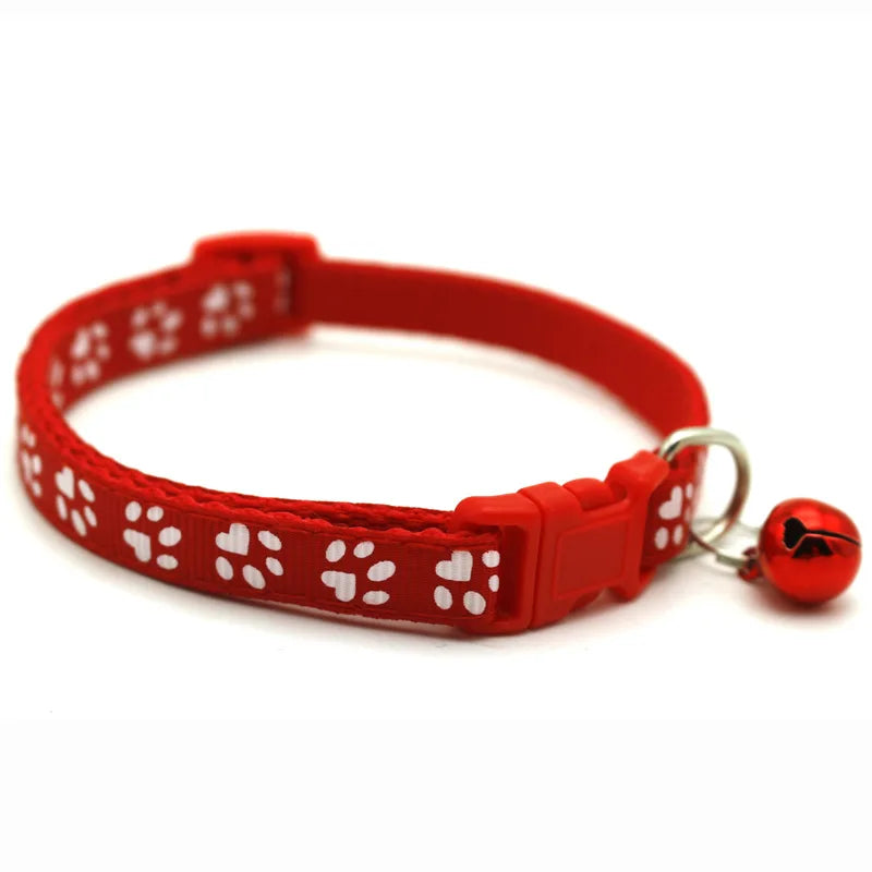 Colorful Pet Collar with Bell Adjustable Cartoon Footprint Design