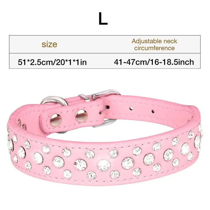 Adjustable PU Leather Three-Row Rhinestone Dog Collar