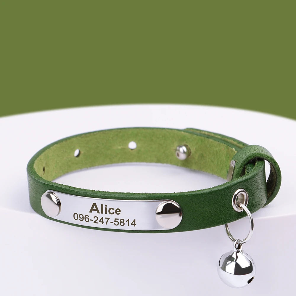 Anti-Lost Personalized Adjustable Leather Cat Collar