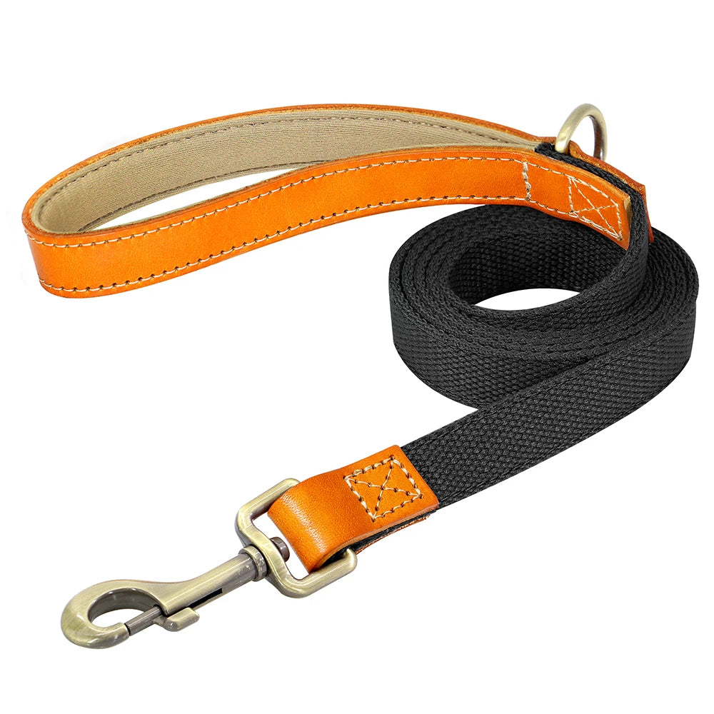 PU Leather Handle Lead 150cm Durable Nylon Dog Leash