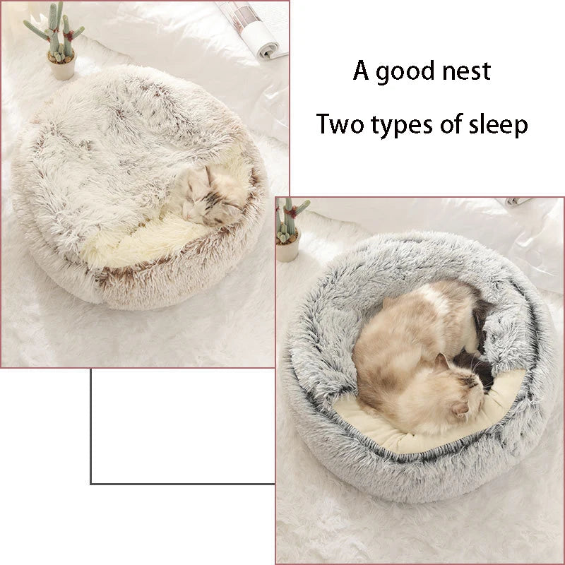 Warm Sleeping Soft Plush Round Pet Bed with Cover