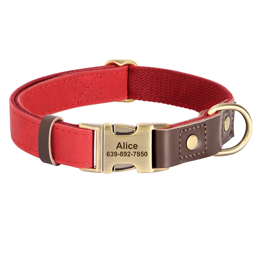 Engraved Pet ID Tag Customized PU Leather Dog Collar
