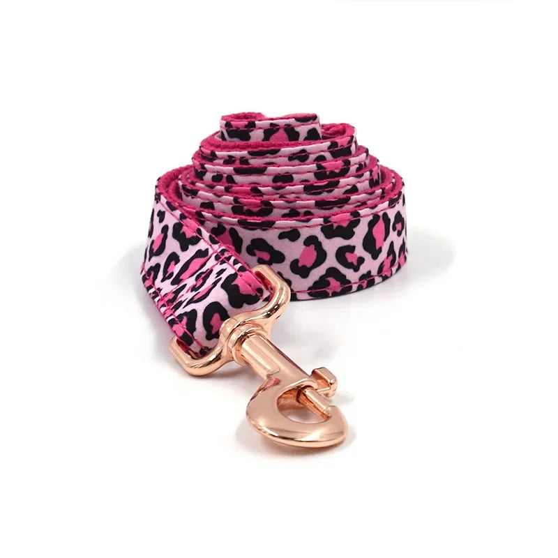 Personalized Leopard Print Dog Collar with Custom Nameplate & Matching Leash