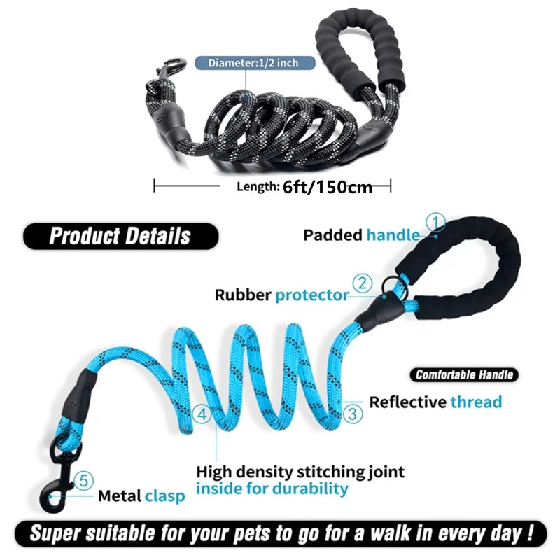 Shock-Absorbing Outdoor Strong Elastic Reflective Dog Leash