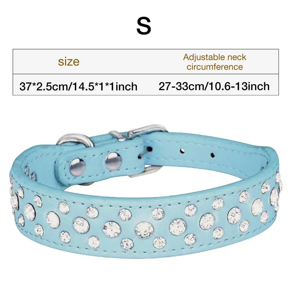Adjustable PU Leather Three-Row Rhinestone Dog Collar
