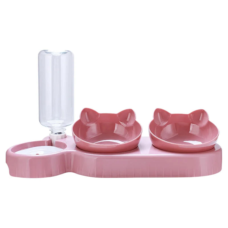 3-in-1 Cat Feeder Automatic Water Dispenser with Double Bowls for Cats & Small Dogs