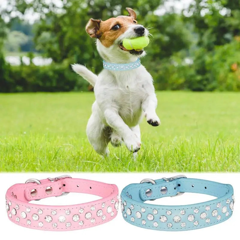 Adjustable PU Leather Three-Row Rhinestone Dog Collar