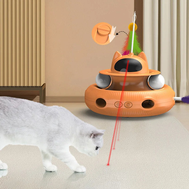 4-in-1 Smart Interactive Cat Toy USB Rechargeable Teaser & Turntable Trainer