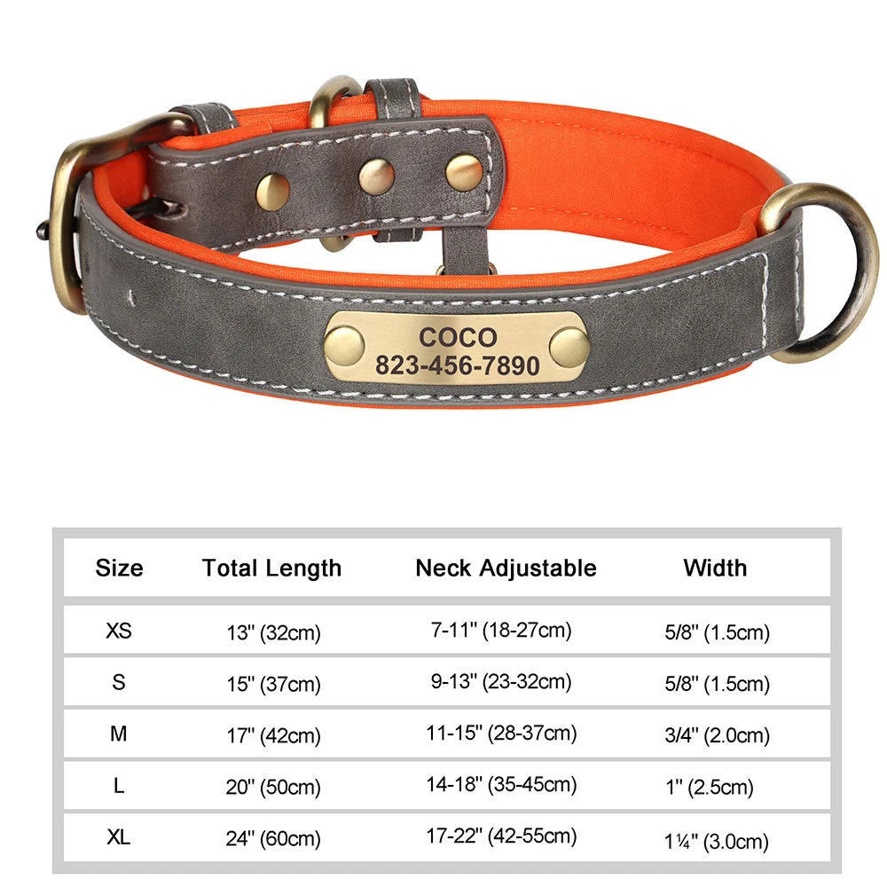 Personalized Custom Engraved PU Leather Dog Collar