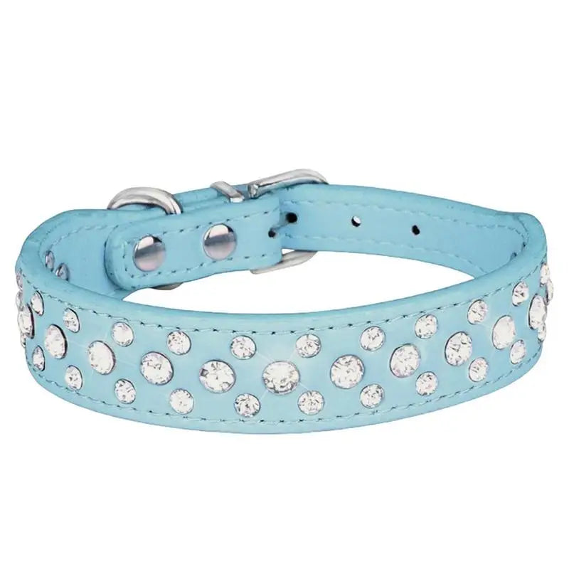 Adjustable PU Leather Three-Row Rhinestone Dog Collar