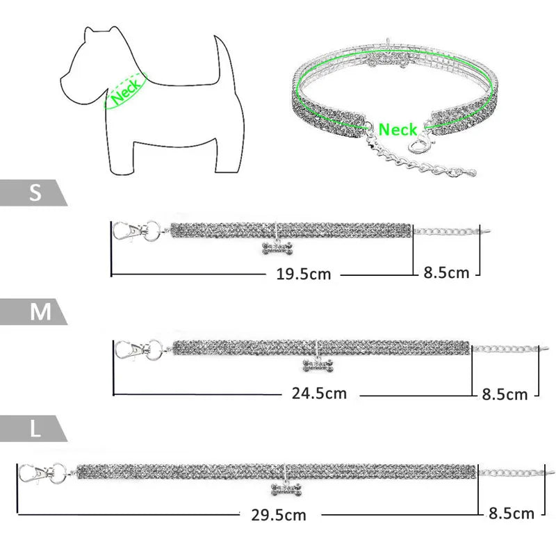 Rhinestone Necklace with Bone Adjustable Crystal Pet Collar