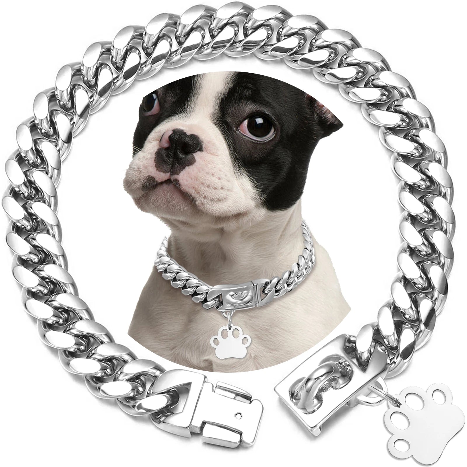 Strong Metal Choke Stainless Steel Cuban Link Dog Collar