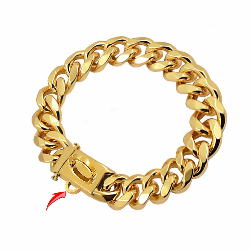 19mm Wide Gold Metal Chain Stainless Steel Dog Choker Collar