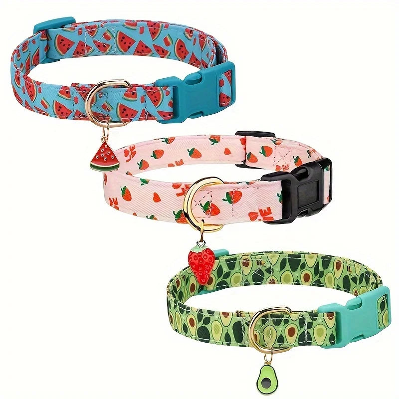 Adjustable Buckle Fruit Print Polyester Dog Collar Set