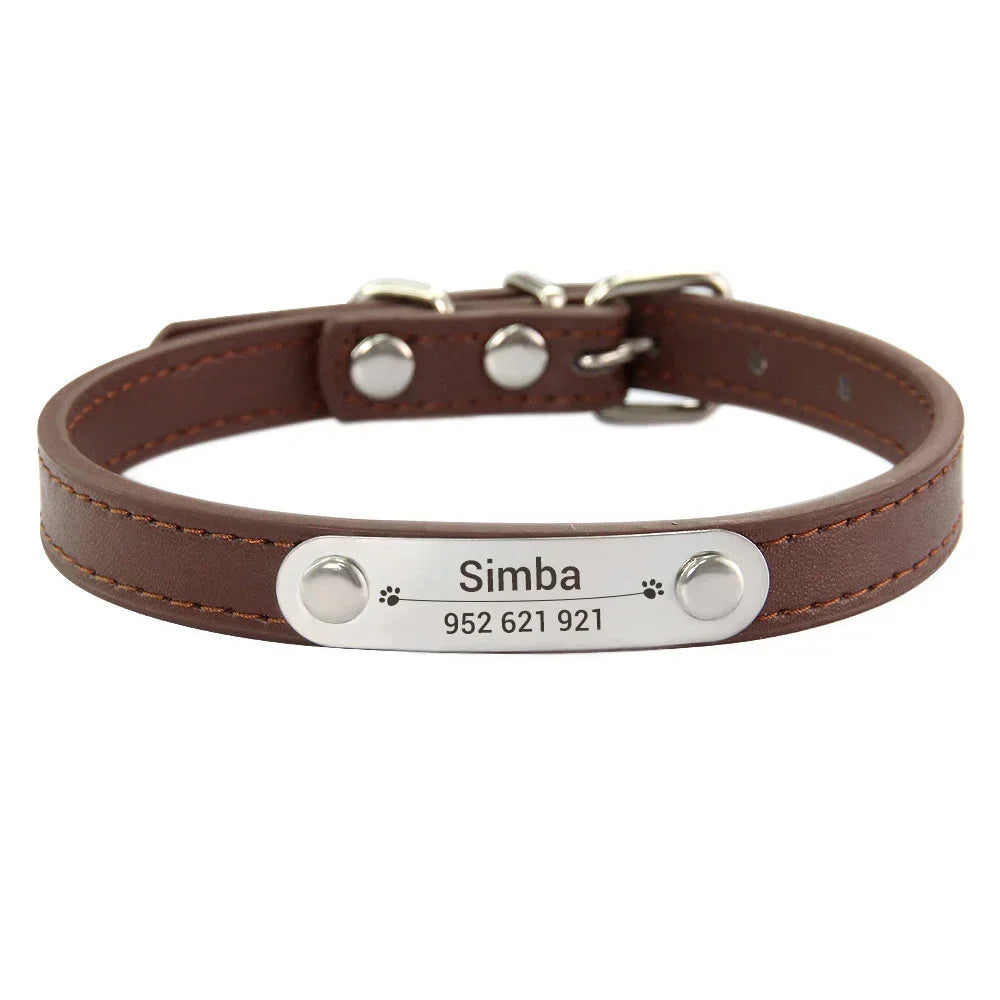 Anti-Lost Design Personalized PU Leather Dog Collar