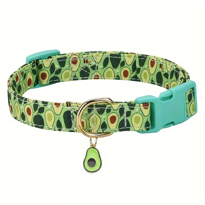 Adjustable Buckle Fruit Print Polyester Dog Collar Set