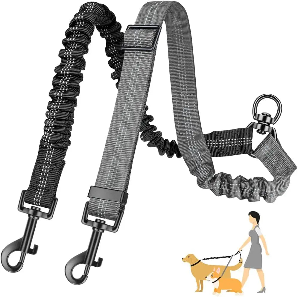 Adjustable Shock-Absorbing 16ft Dual Dog Leash Attachment