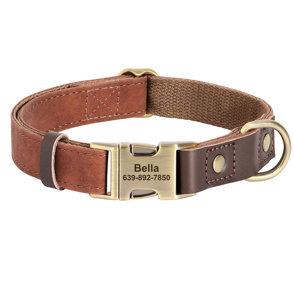 Engraved Pet ID Tag Customized PU Leather Dog Collar