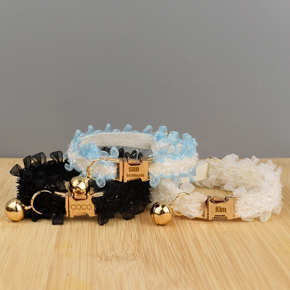 Personalized Lace Bell Adjustable Soft Pet Collar