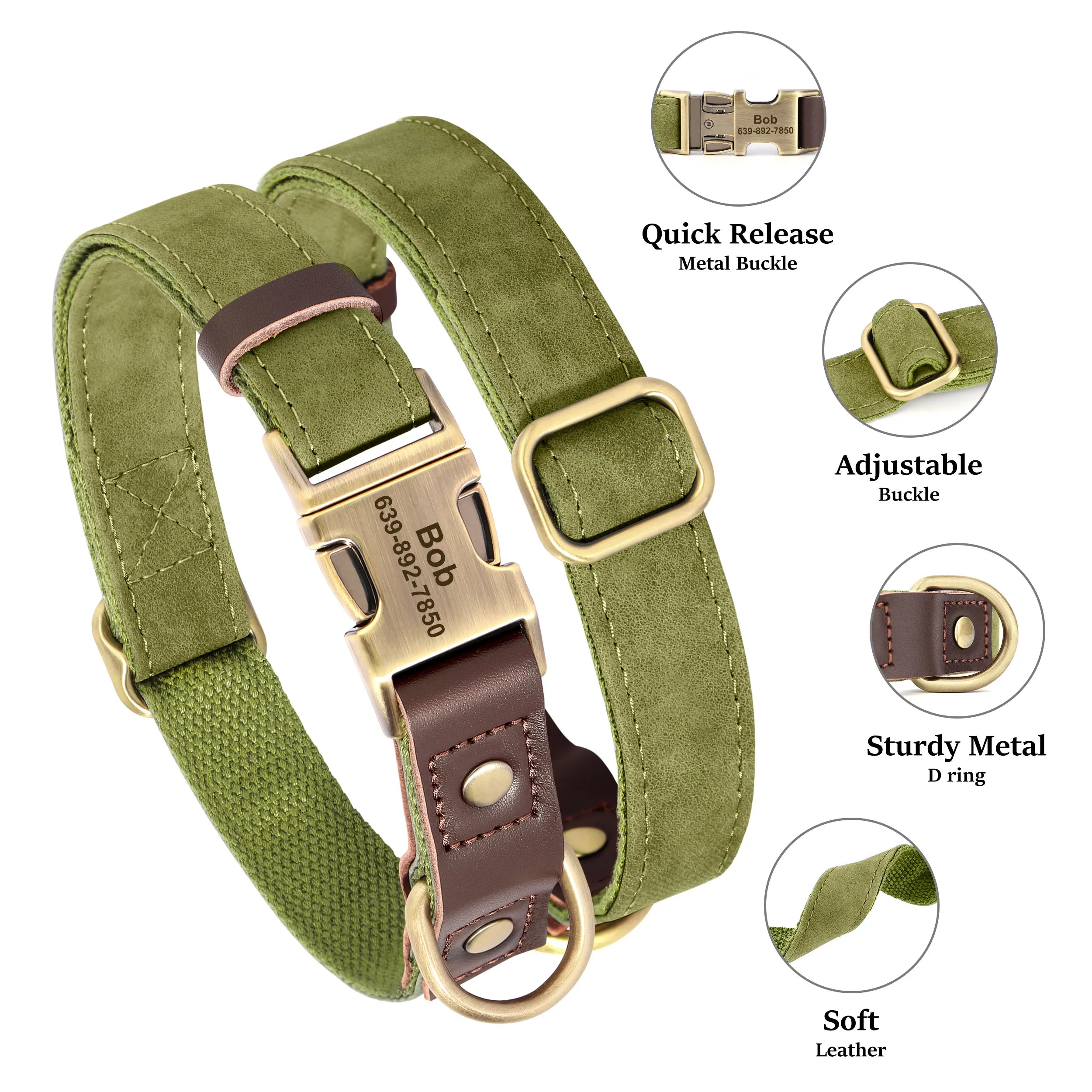 Engraved Pet ID Tag Customized PU Leather Dog Collar
