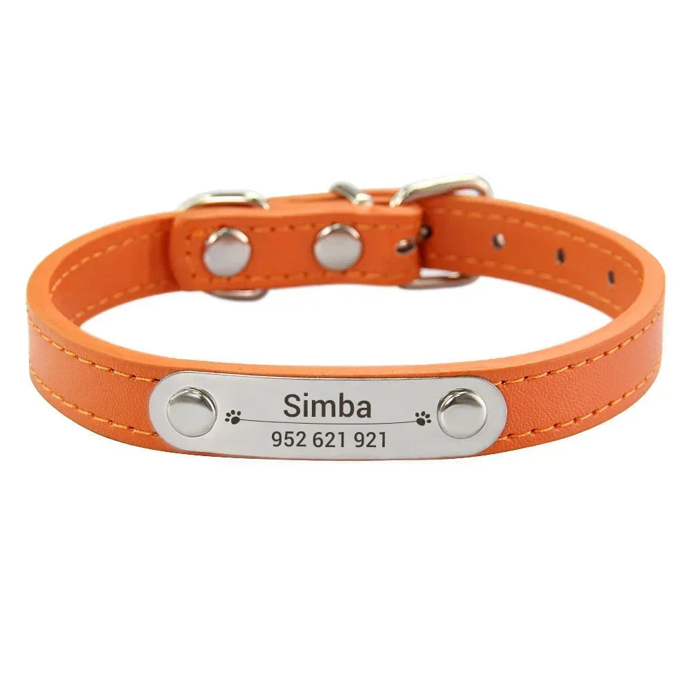 Anti-Lost Design Personalized PU Leather Dog Collar
