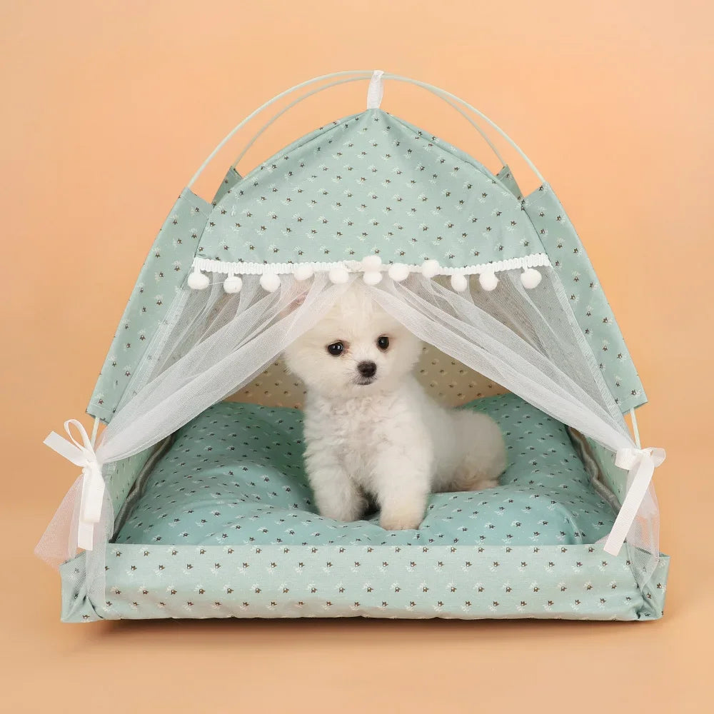 Floral Print Pet Tent House Foldable Indoor Bed