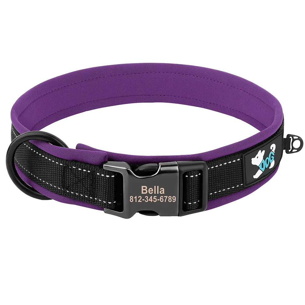 Adjustable Padded Personalized Reflective Dog Collar