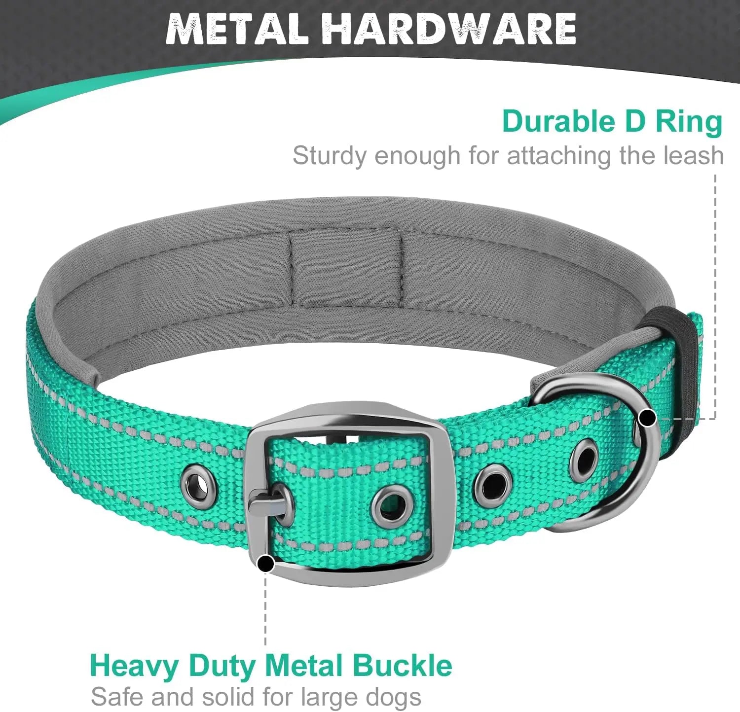 Adjustable Heavy-Duty Nylon Neoprene Padded Reflective Dog Collar