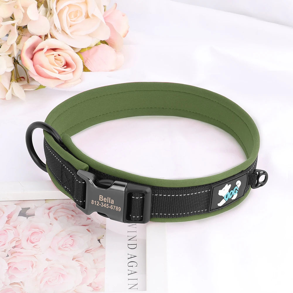 Adjustable Padded Personalized Reflective Dog Collar