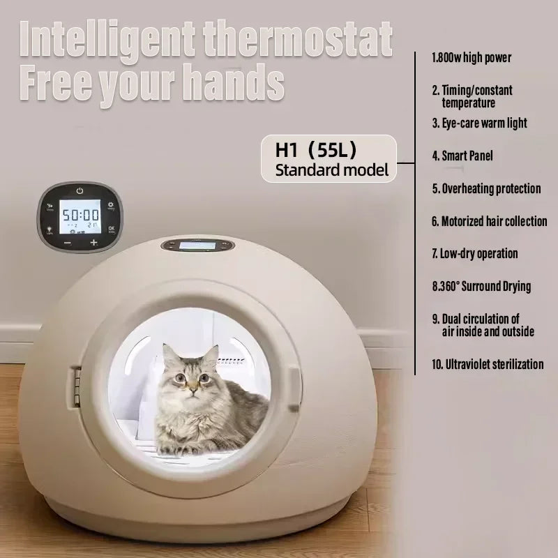 Smart Pet Drying Box Auto Temp Control, Water Sterilization for Cats & Dogs