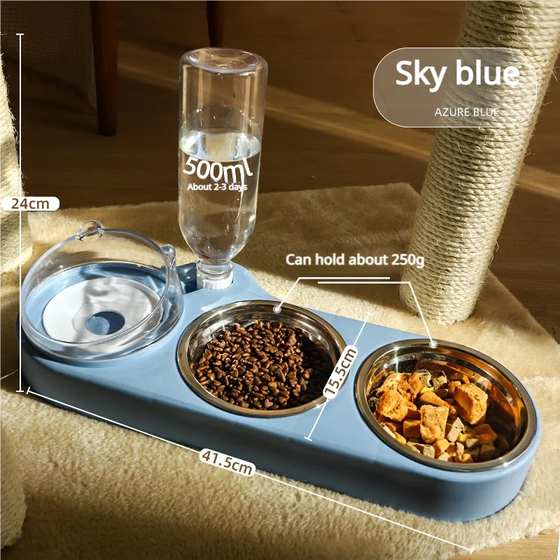 Pet Feeding Bowl Set With Base & Large Water Bottle for Cats & Dogs