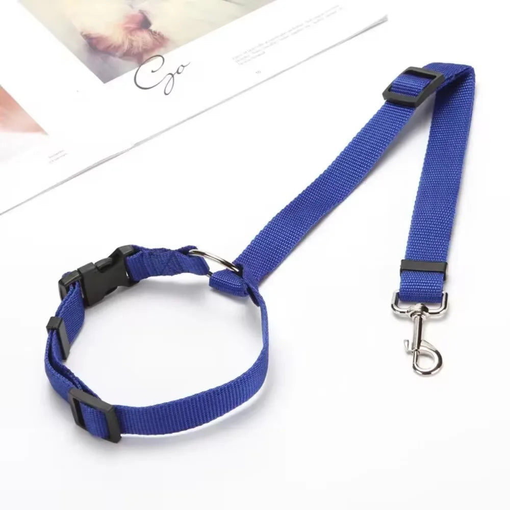 2-in-1 Adjustable Solid Color Nylon Safety Pet Car Seat Belt & Leash