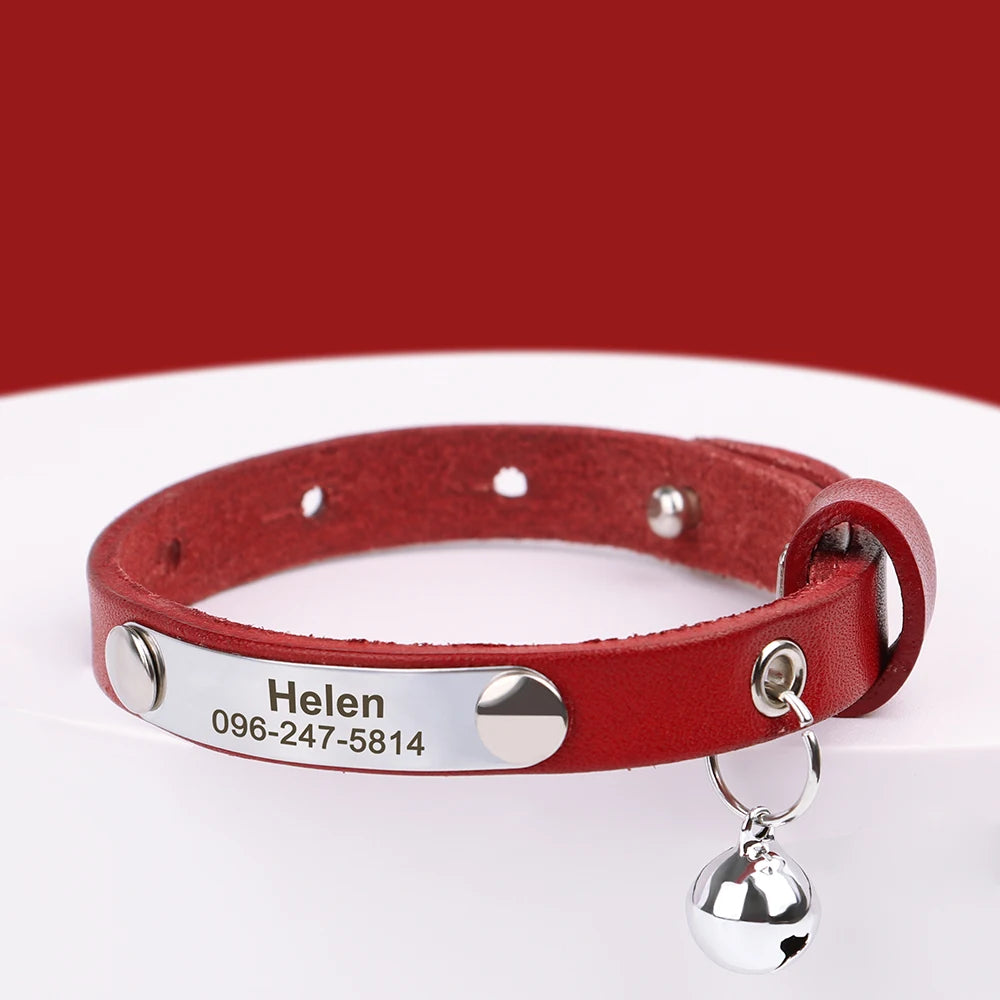 Anti-Lost Personalized Adjustable Leather Cat Collar