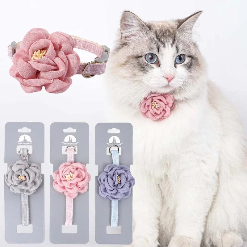 Adjustable Cat & Puppy Collar with Cute Bow and Flower