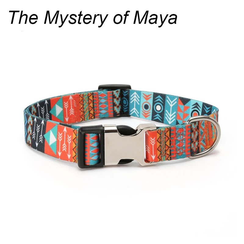 Forest Pattern & National Style Stripes Adjustable Nylon Dog Collar